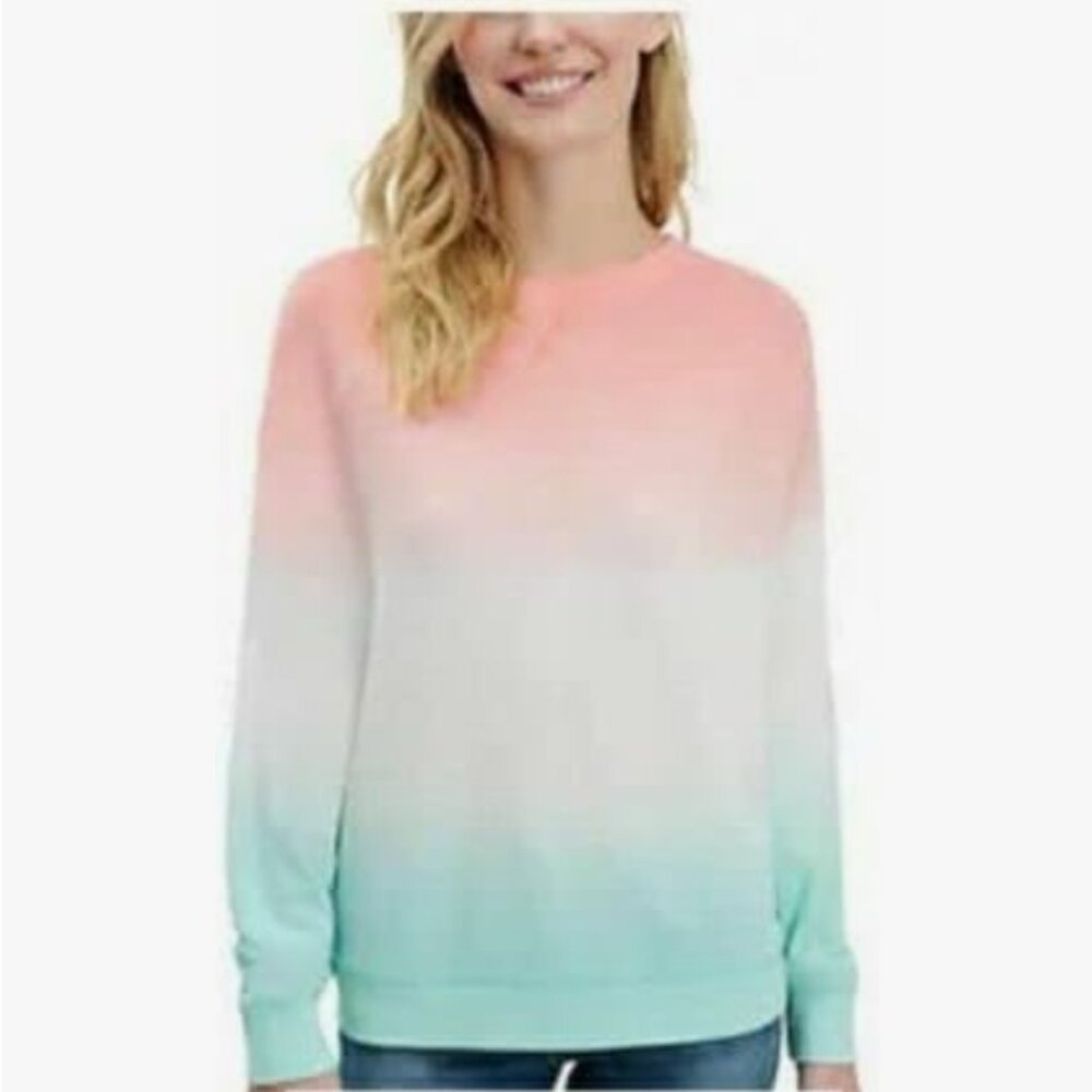 Splendid Multi Ombre Thermal Waffle Knit Crew Neck‎ Pullover Long Sleeve Top XL